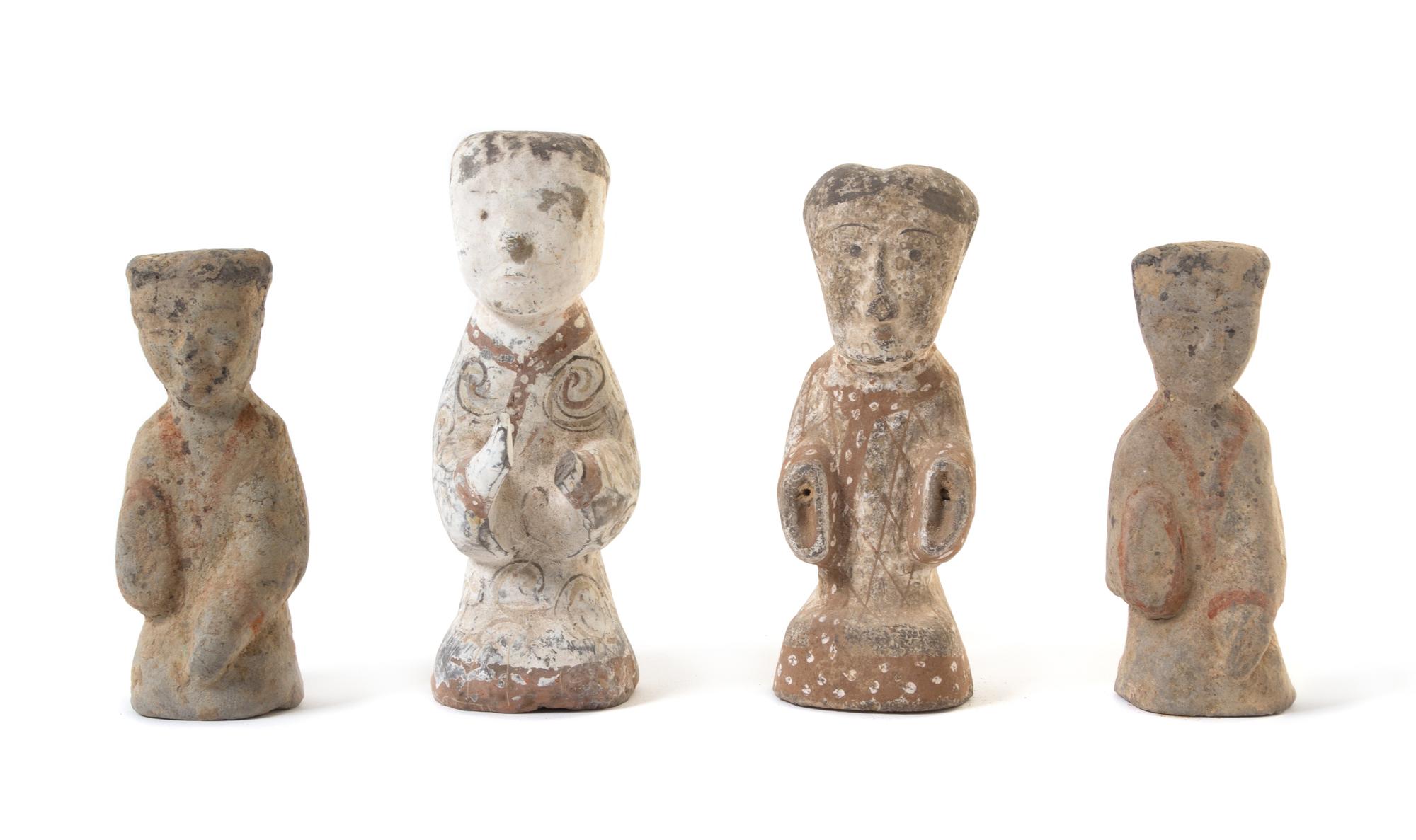 Four Painted Pottery Figures of Attendants — HAN DYNASTY