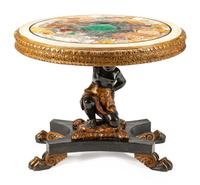 A Venetian Rococo Style Polychromed Wood and Specimen Marble Figural Center Table