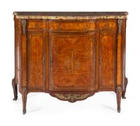 A Louis XV/XVI Transitional Style Parquetry and Marquetry Brèche d'Alep Marble-Top Cabinet