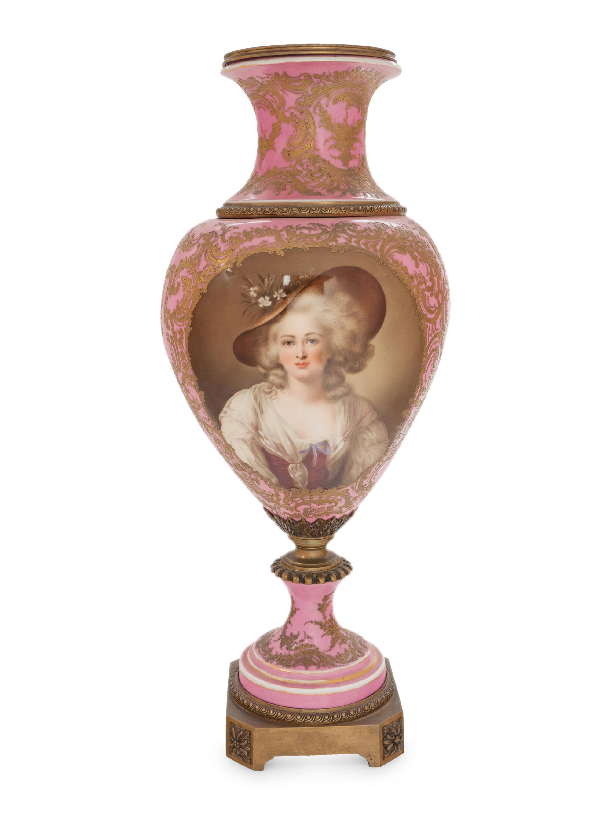 A Gilt Bronze Mounted Sèvres Style Porcelain Urn