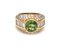 Green Tourmaline and Diamond Ring