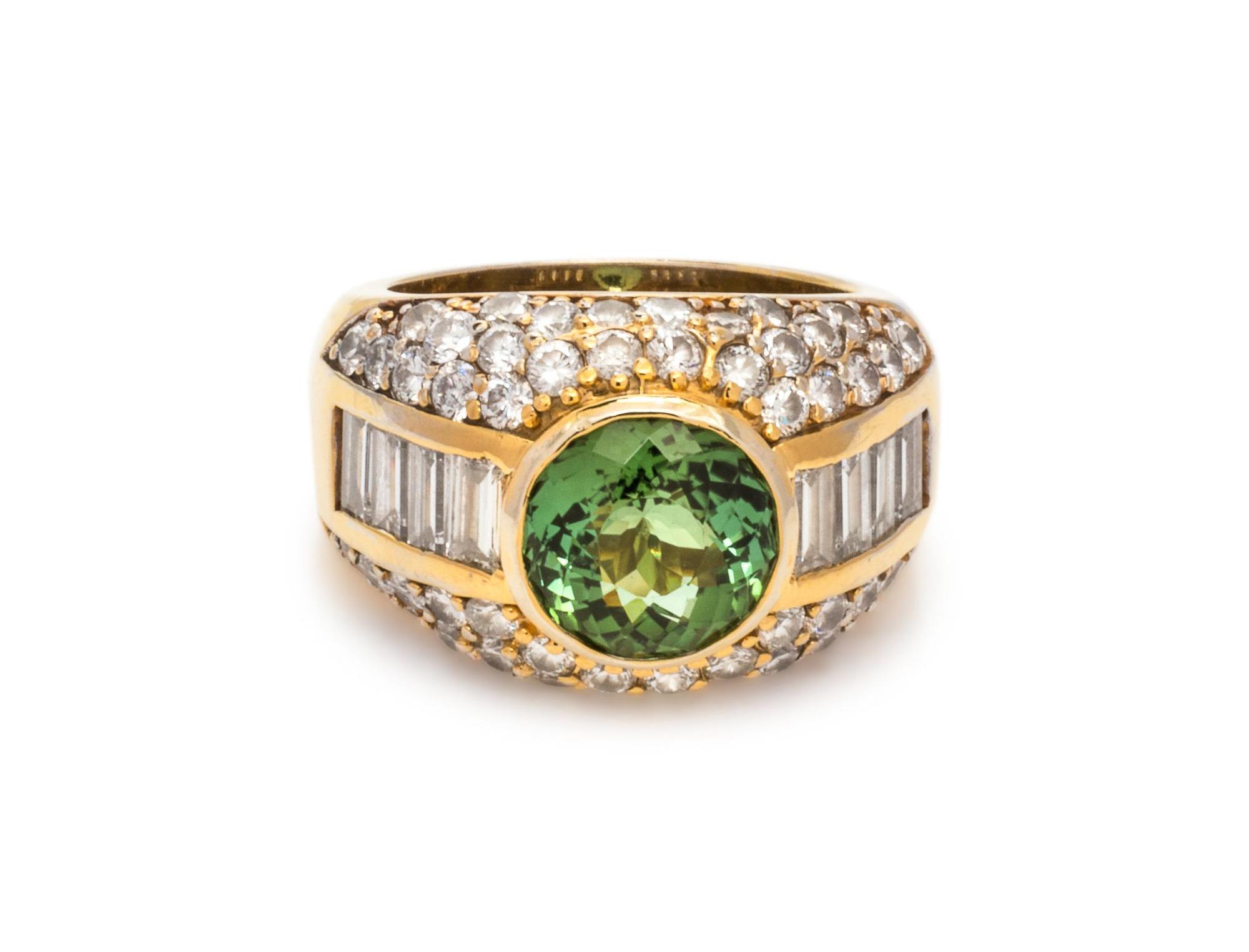 Green Tourmaline and Diamond Ring