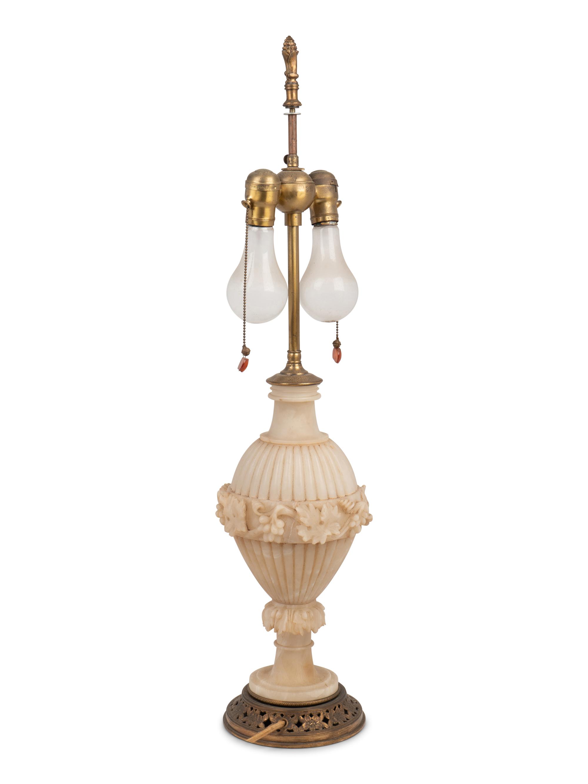 An Italian Alabaster Urn Mounted as a Lamp