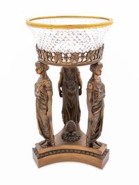 An Empire Style Bronze and Glass Figural Center Bowl