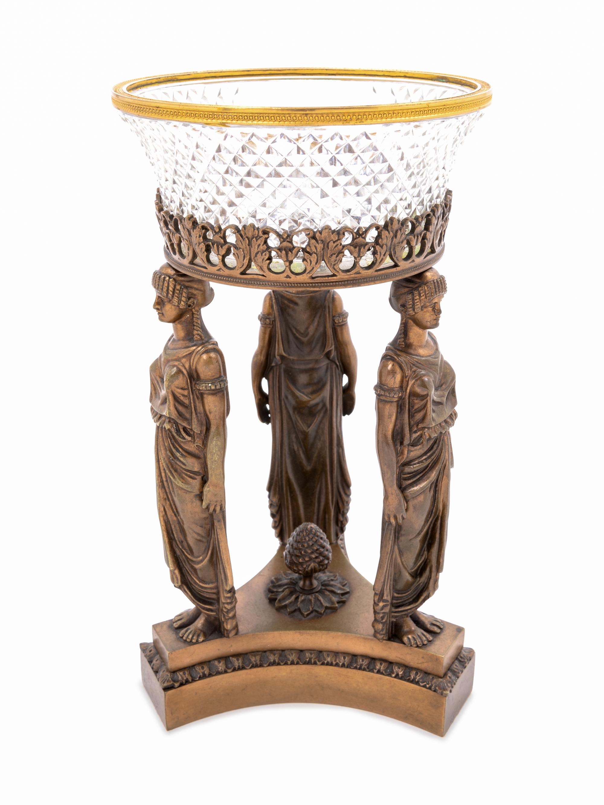 An Empire Style Bronze and Glass Figural Center Bowl