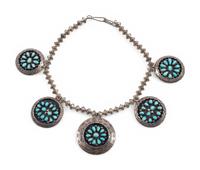 Navajo Silver and Turquoise Cluster Necklace