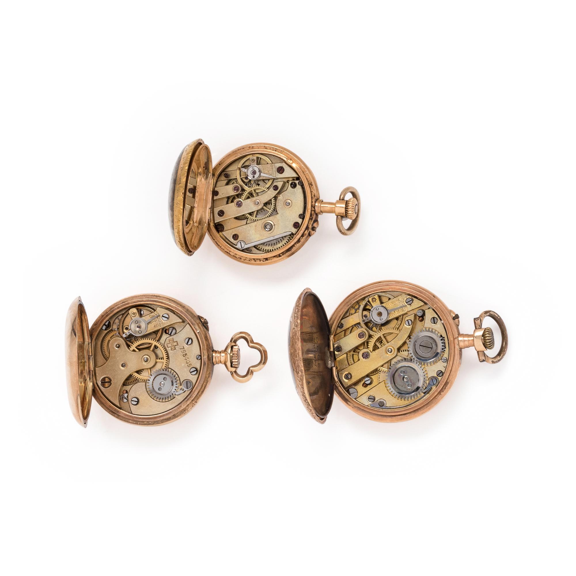 COLLECTION OF ROSE GOLD OPEN FACE POCKET WATCHES