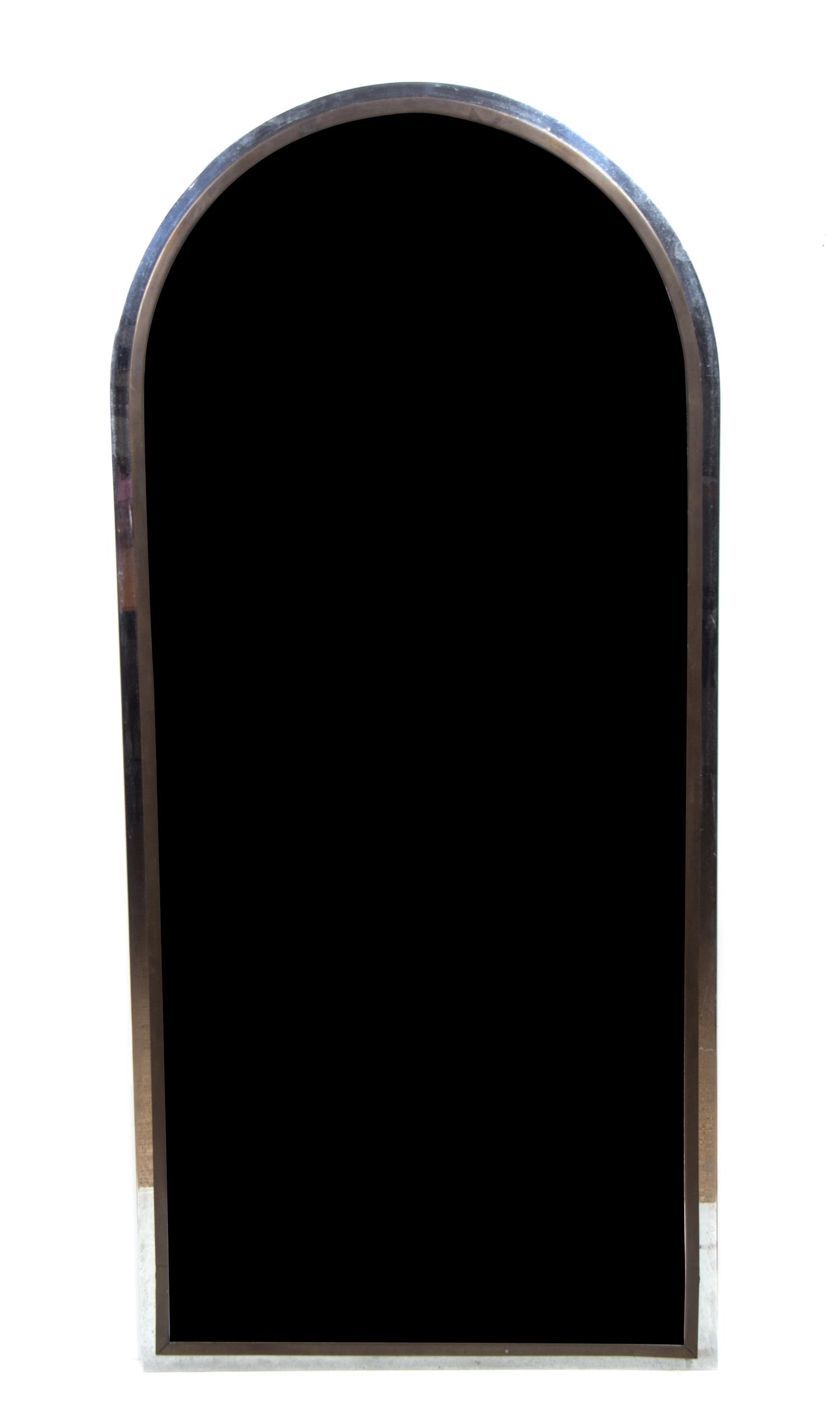 A Brass and Chrome Mirror, Height 48 inches x 22 inches.
