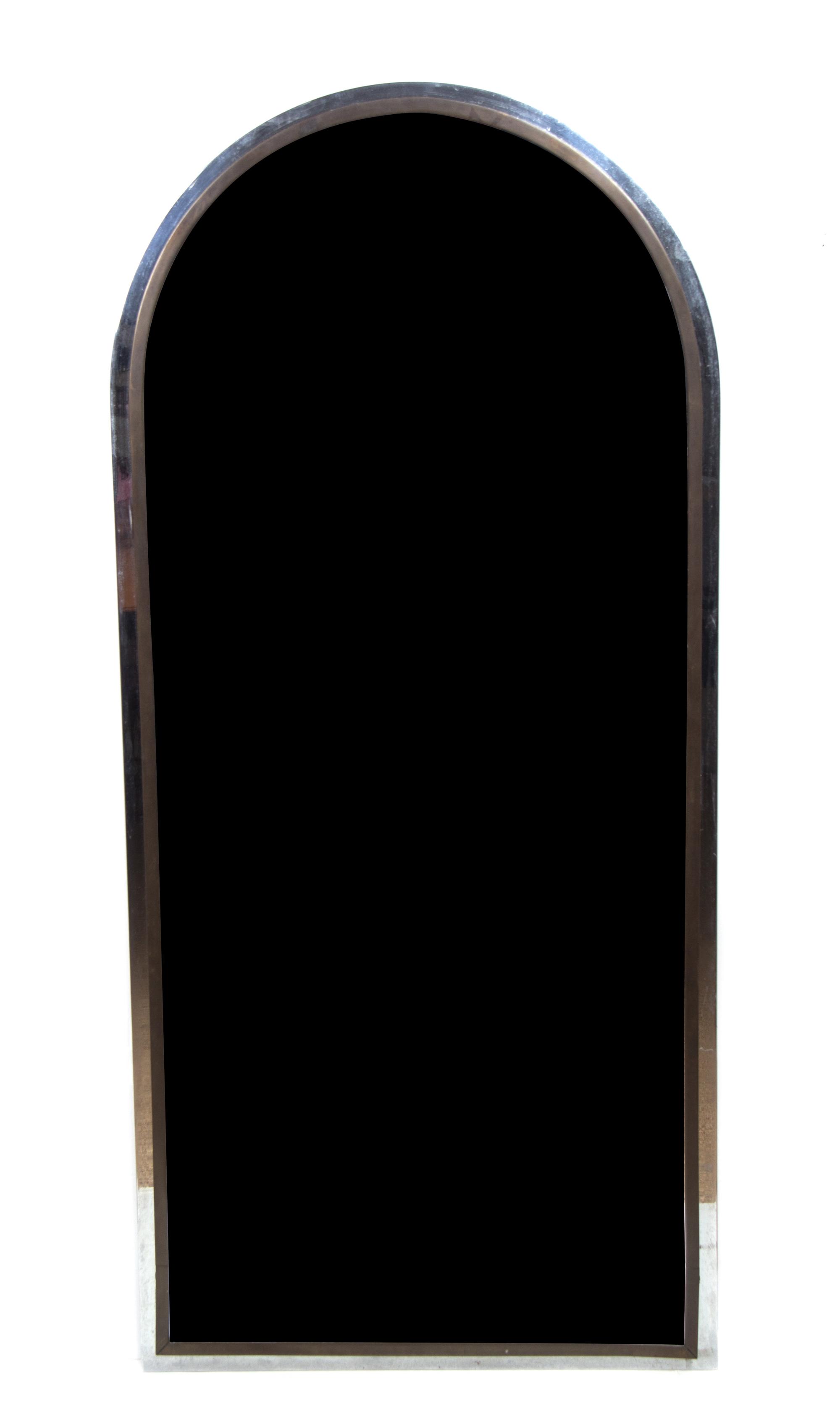 A Brass and Chrome Mirror, Height 48 inches x 22 inches.