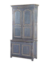 A French Blue-Painted Two-Part Cabinet