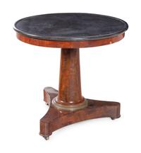 An Empire Style Gilt Bronze Mounted Mahogany Marble-Top Center Table