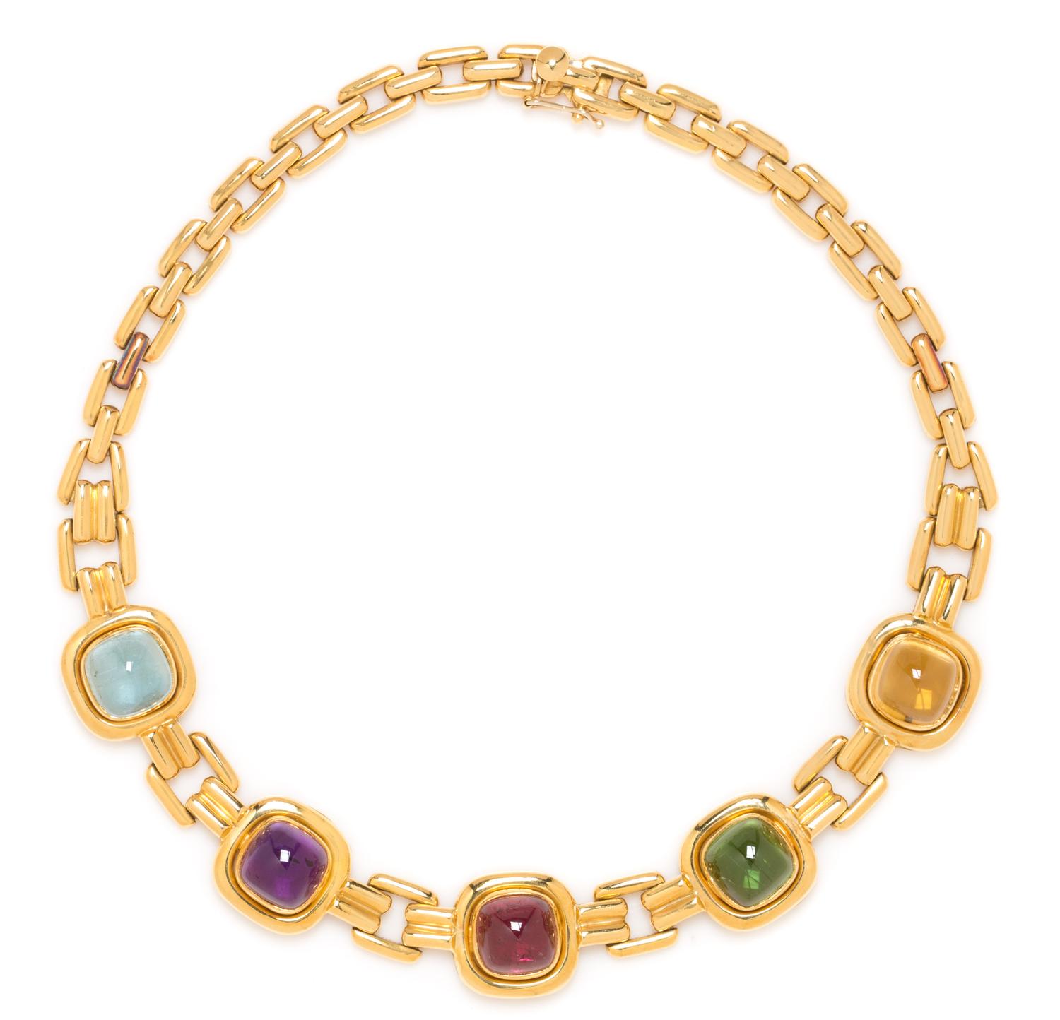 An 18 Karat Yellow Gold and Multigem Necklace, 66.10 dwts.