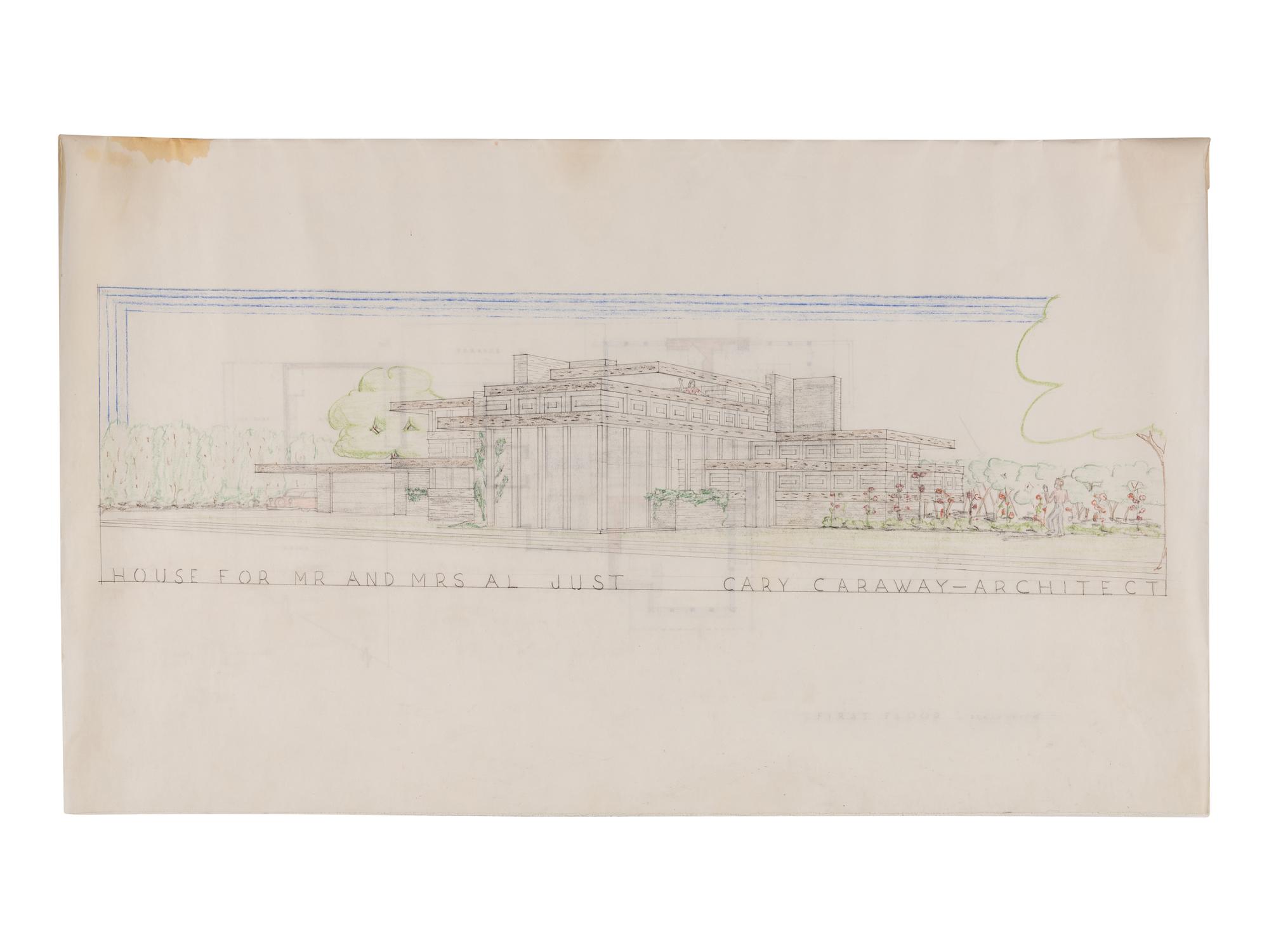 CAREY, Jesse Claude "Carey" (1917-1994). A group of original architectural drawings, blue prints, and plans, comprising drawings and printed plans of: