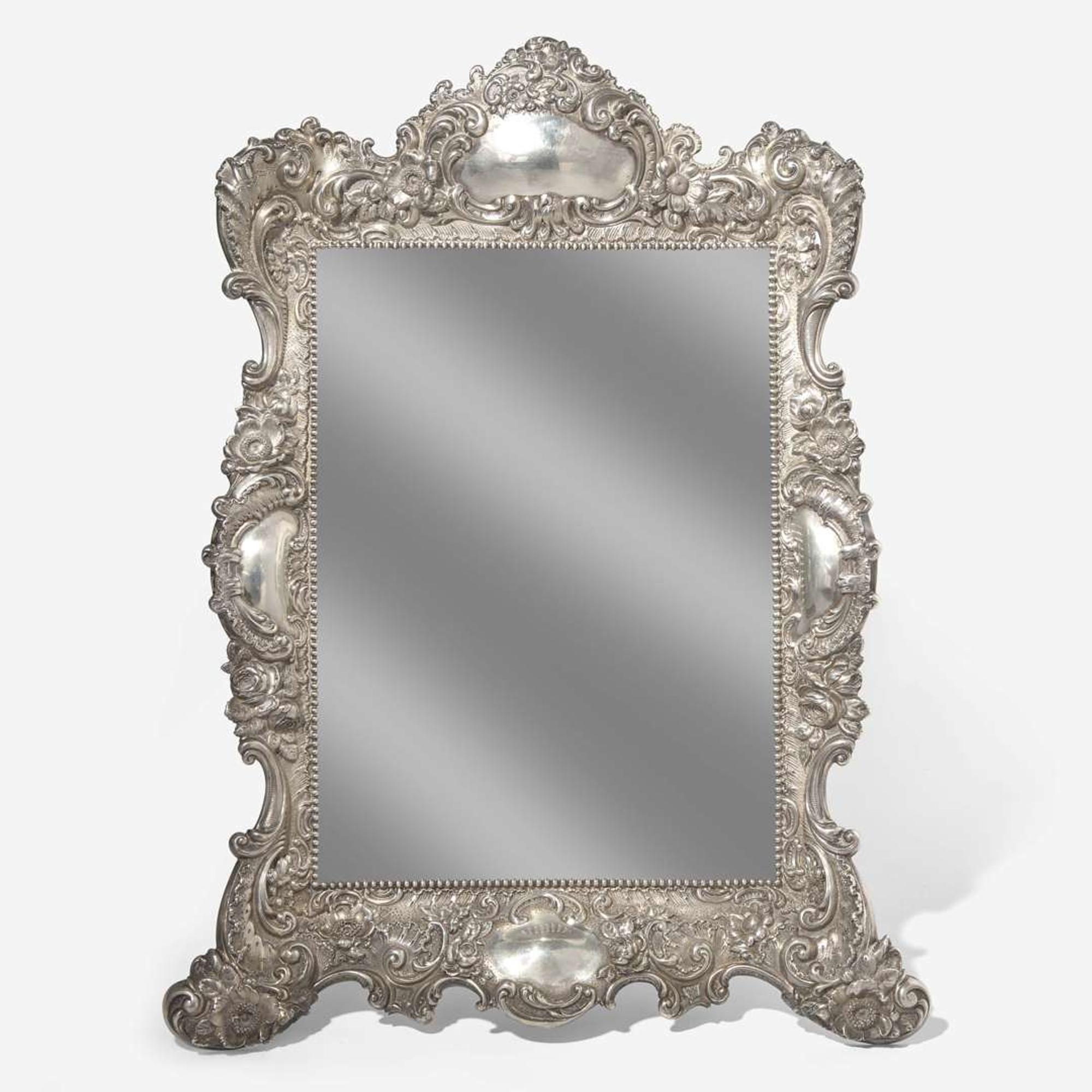 A sterling silver floral repoussé dressing mirror Reed & Barton, Taunton, MA, early 20th century