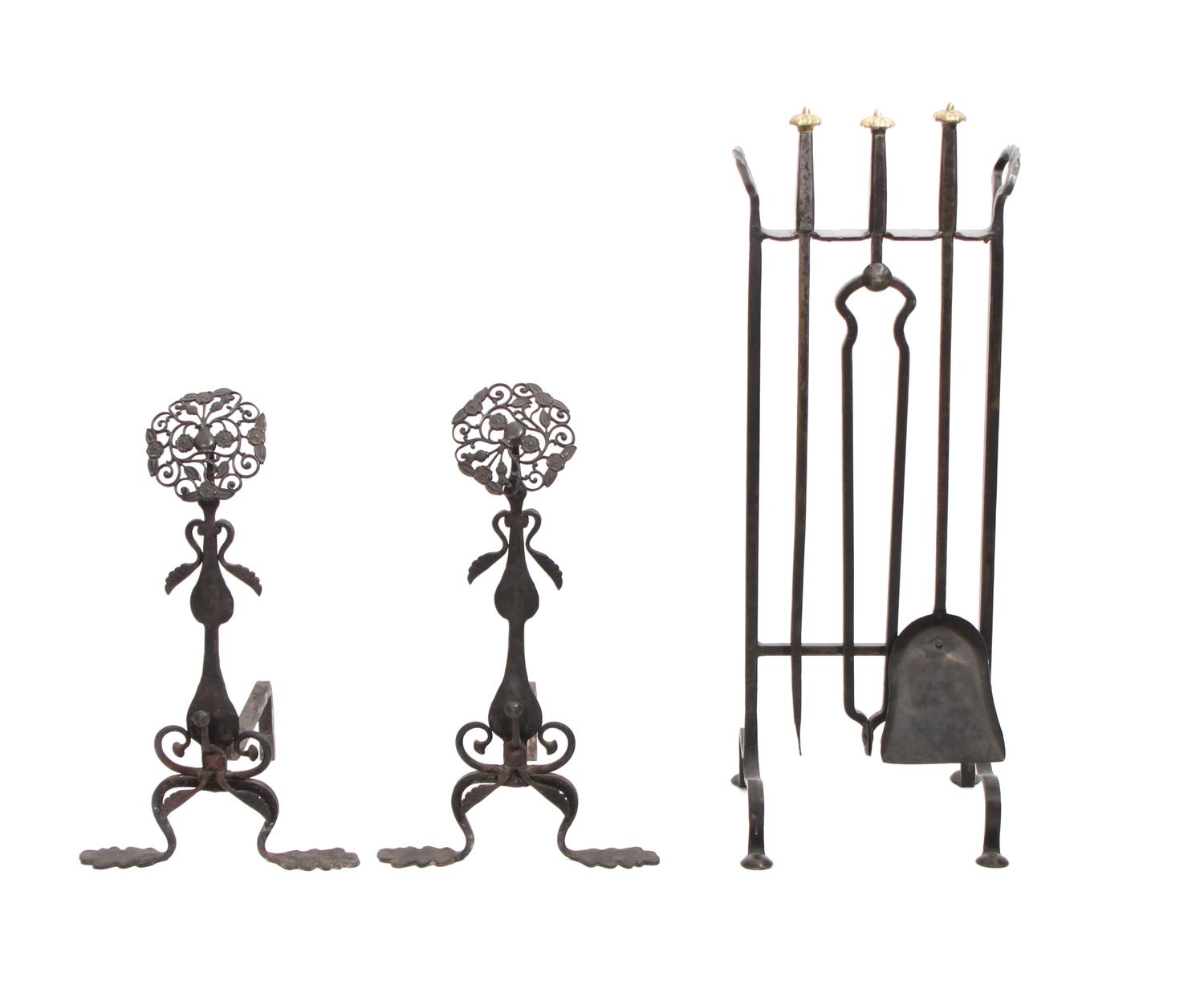 An Iron Fireplace Set Height 33 1/2 x width 13 inches
