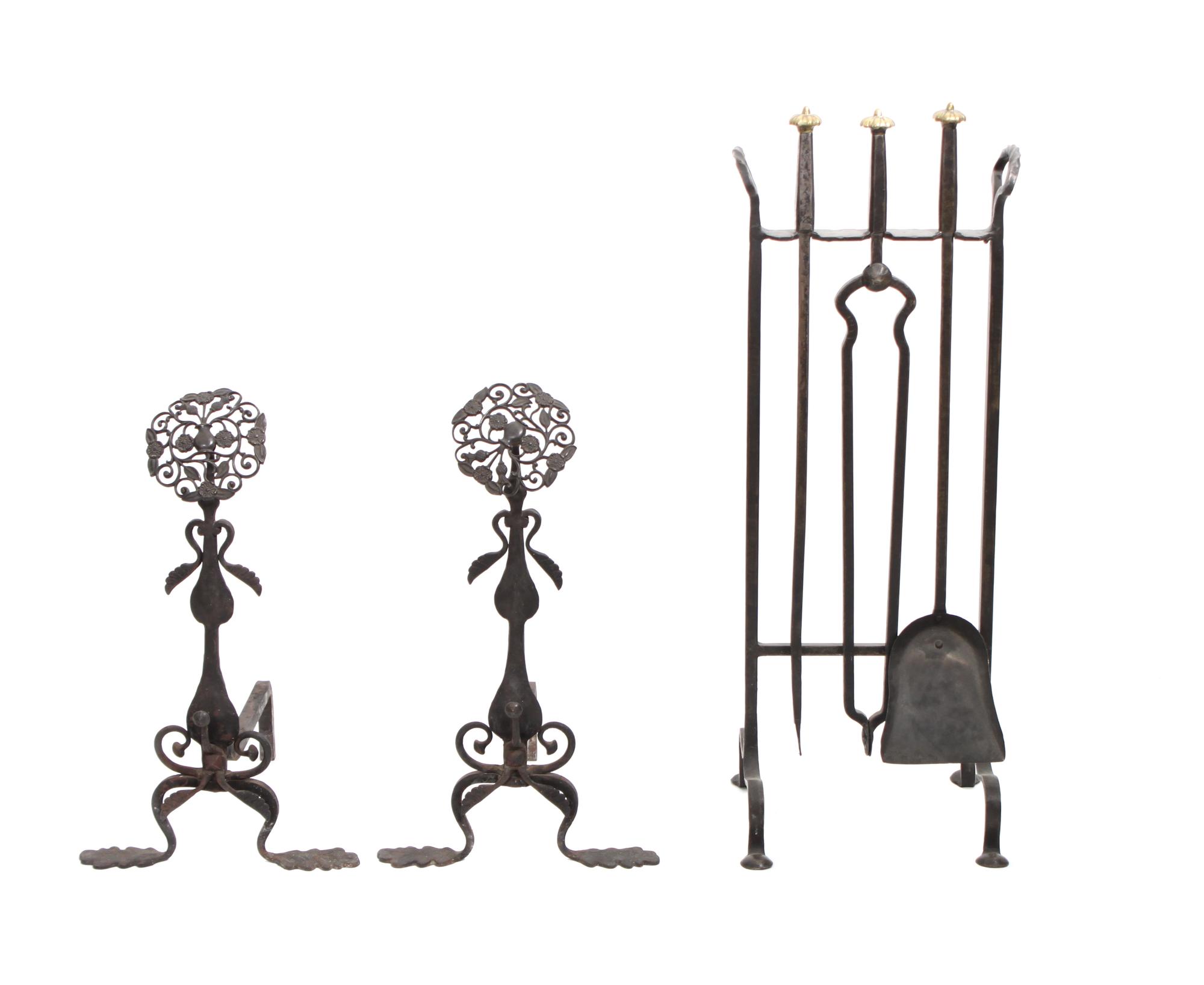 An Iron Fireplace Set Height 33 1/2 x width 13 inches