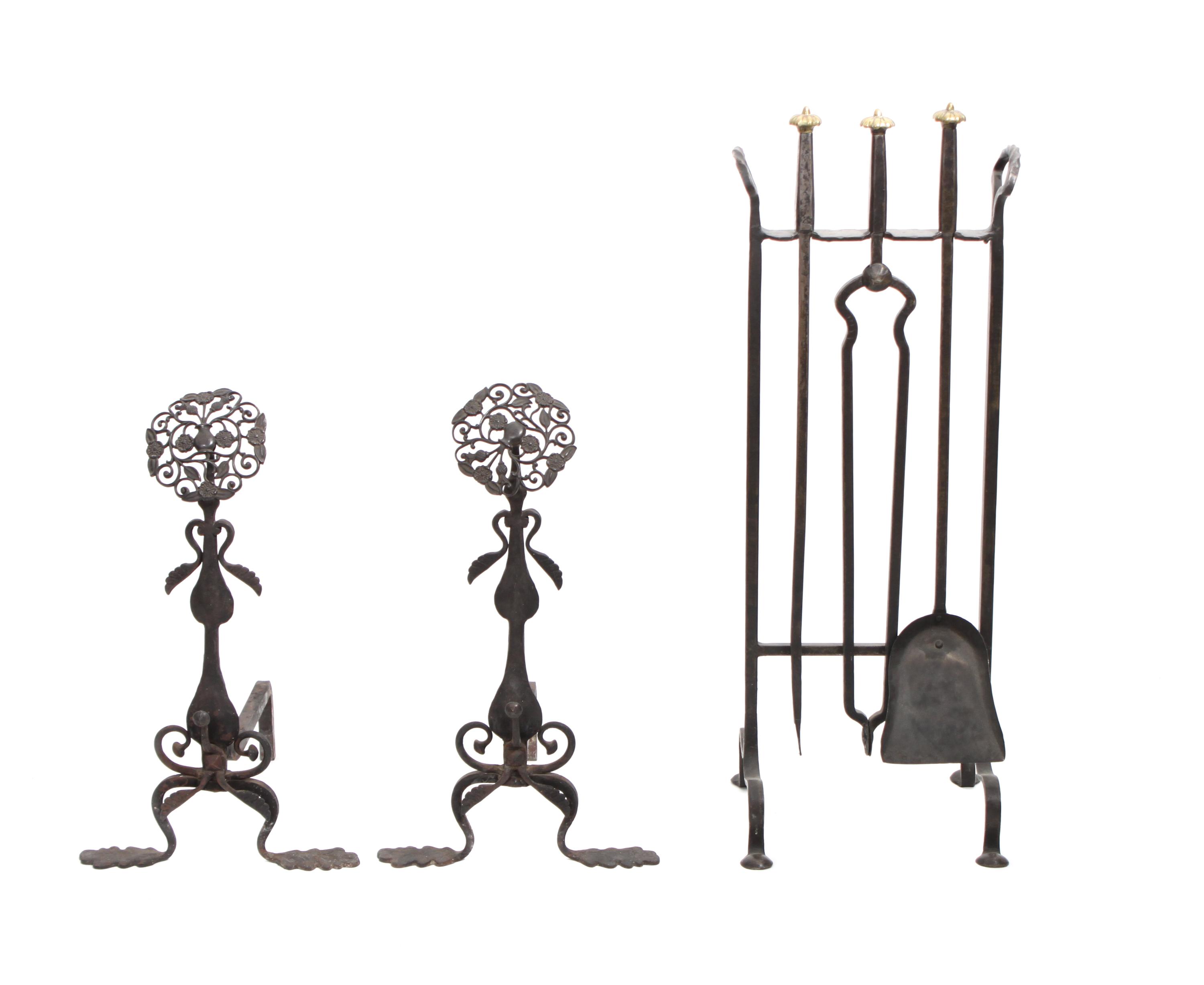 An Iron Fireplace Set Height 33 1/2 x width 13 inches