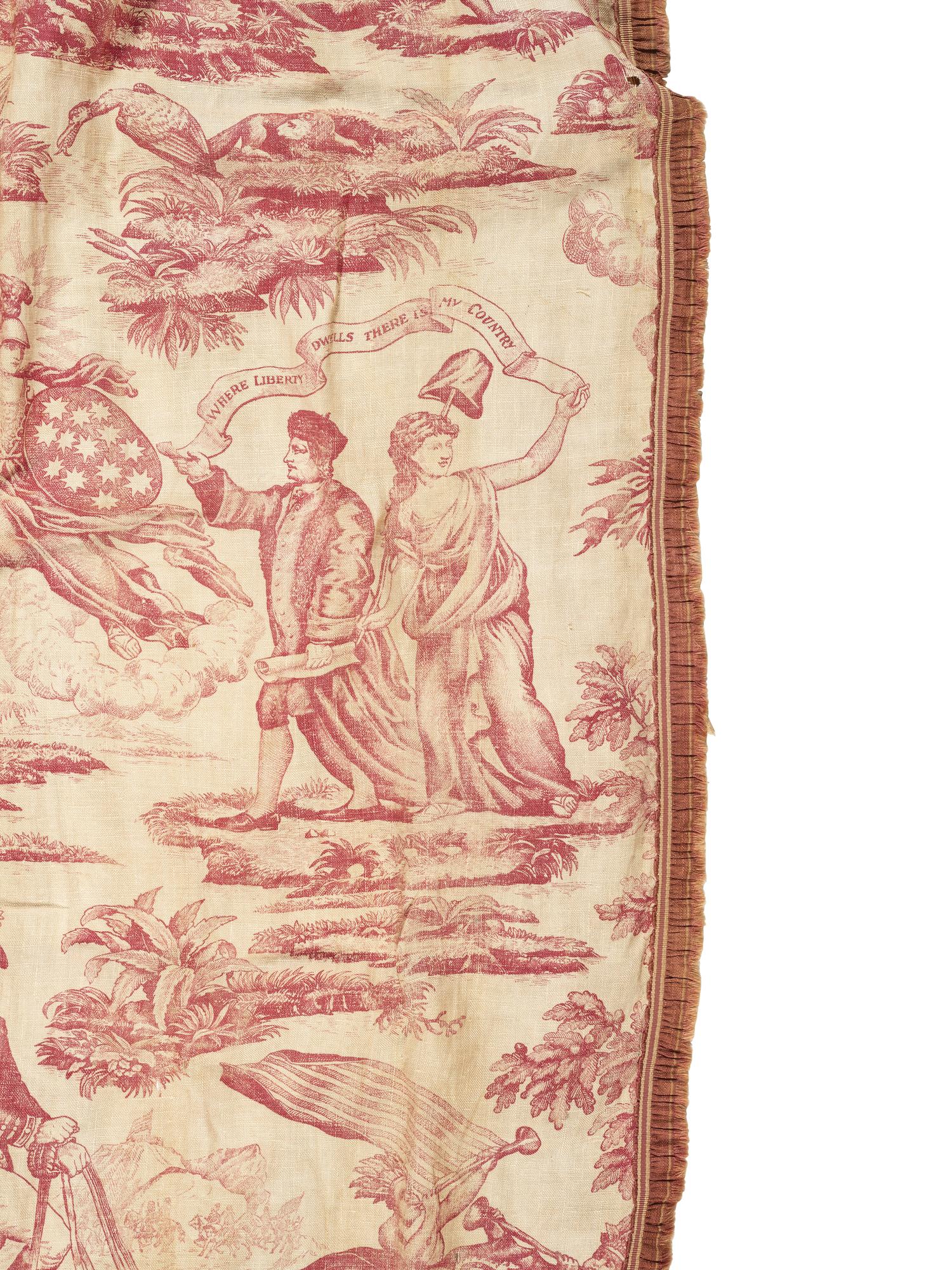 [FLAGS & TEXTILES]. "Apotheosis of Franklin" textile, including Benjamin Franklin and George Washington. English, ca late 18th century.