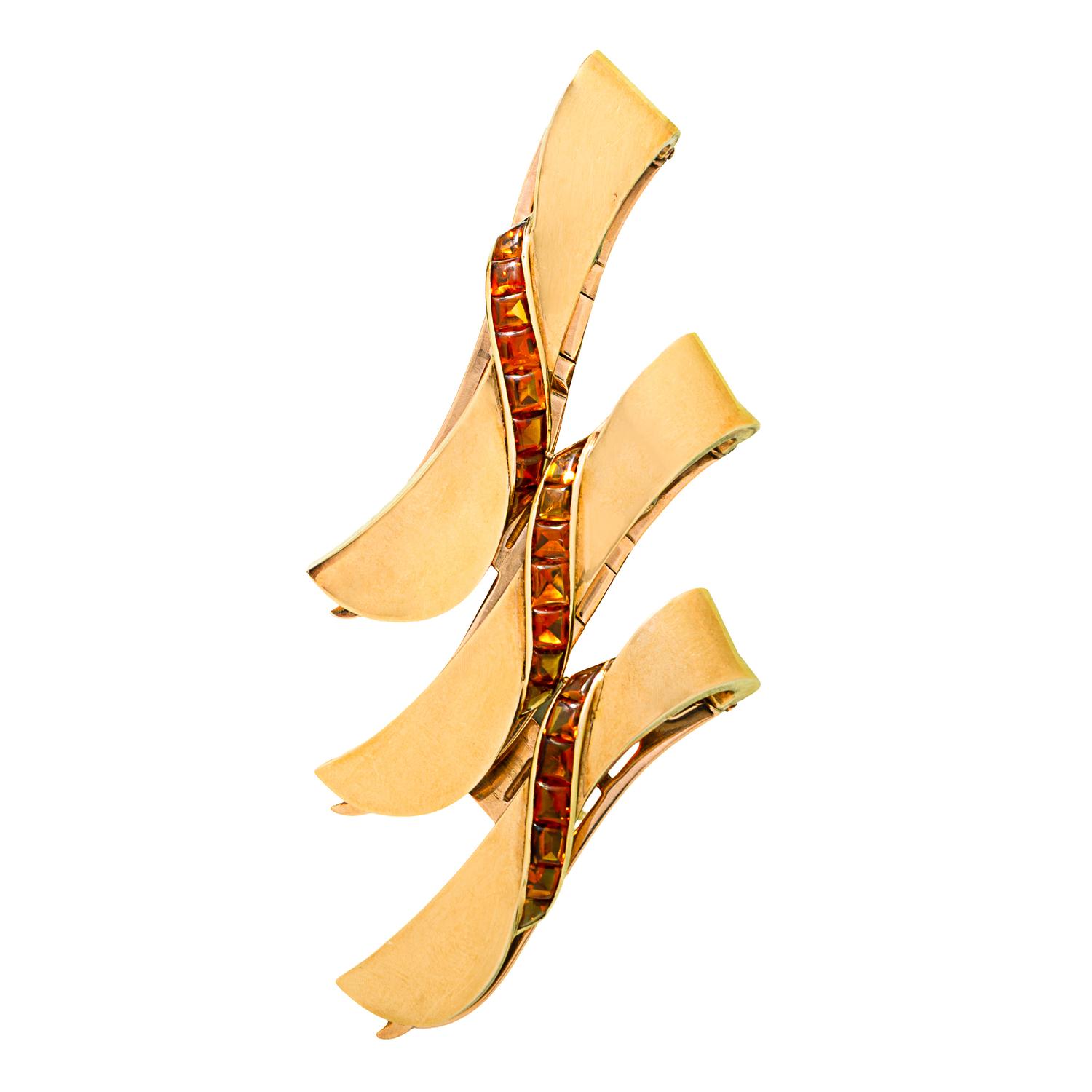 VAN CLEEF & ARPELS, BICOLOR GOLD AND CITRINE CONVERTIBLE DRESS CLIP