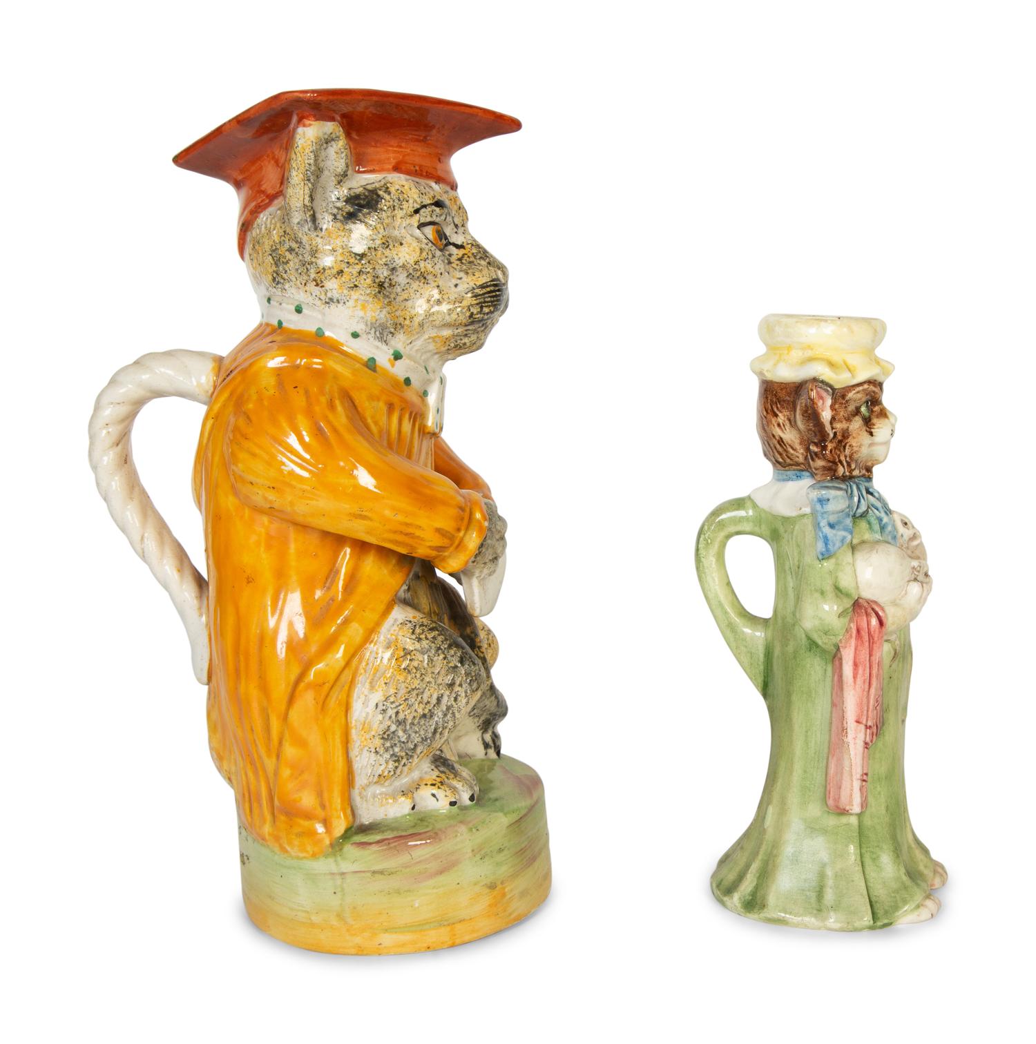 Two Majolica Cat Figural Table Articles