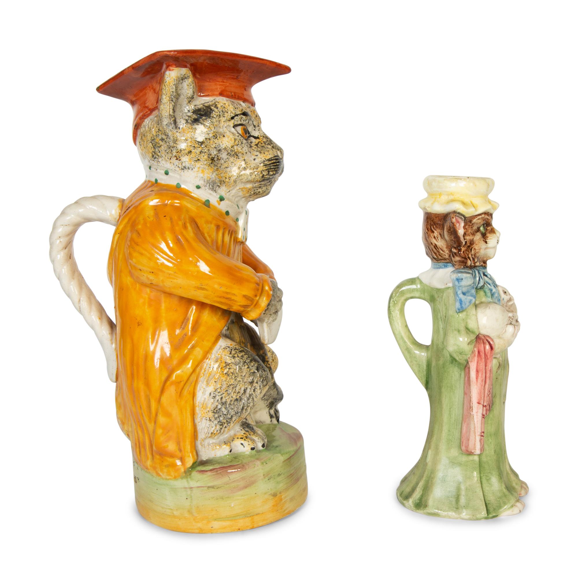 Two Majolica Cat Figural Table Articles