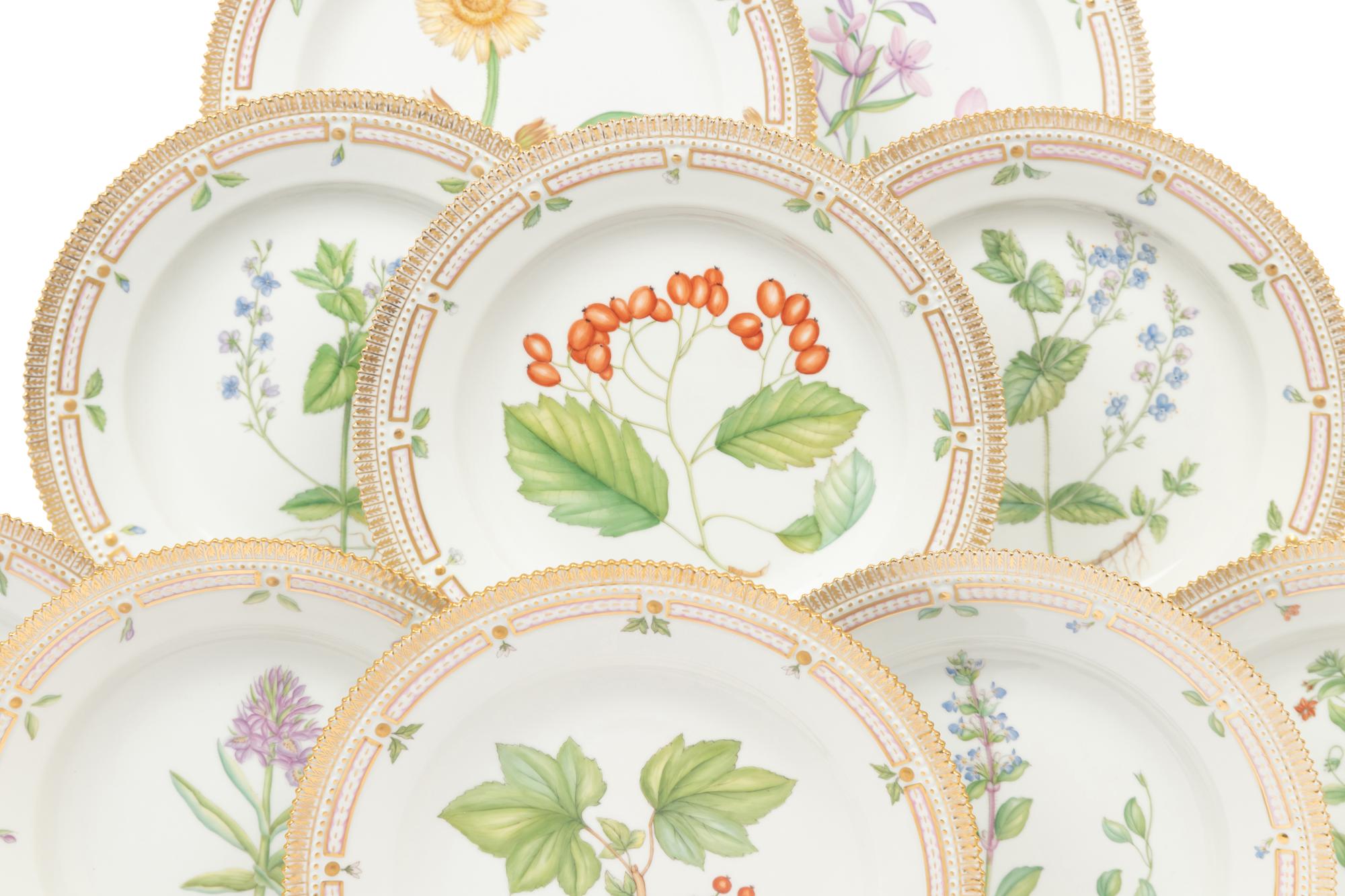 A Group of Twelve Royal Copenhagen Flora Danica Porcelain Dinner Plates