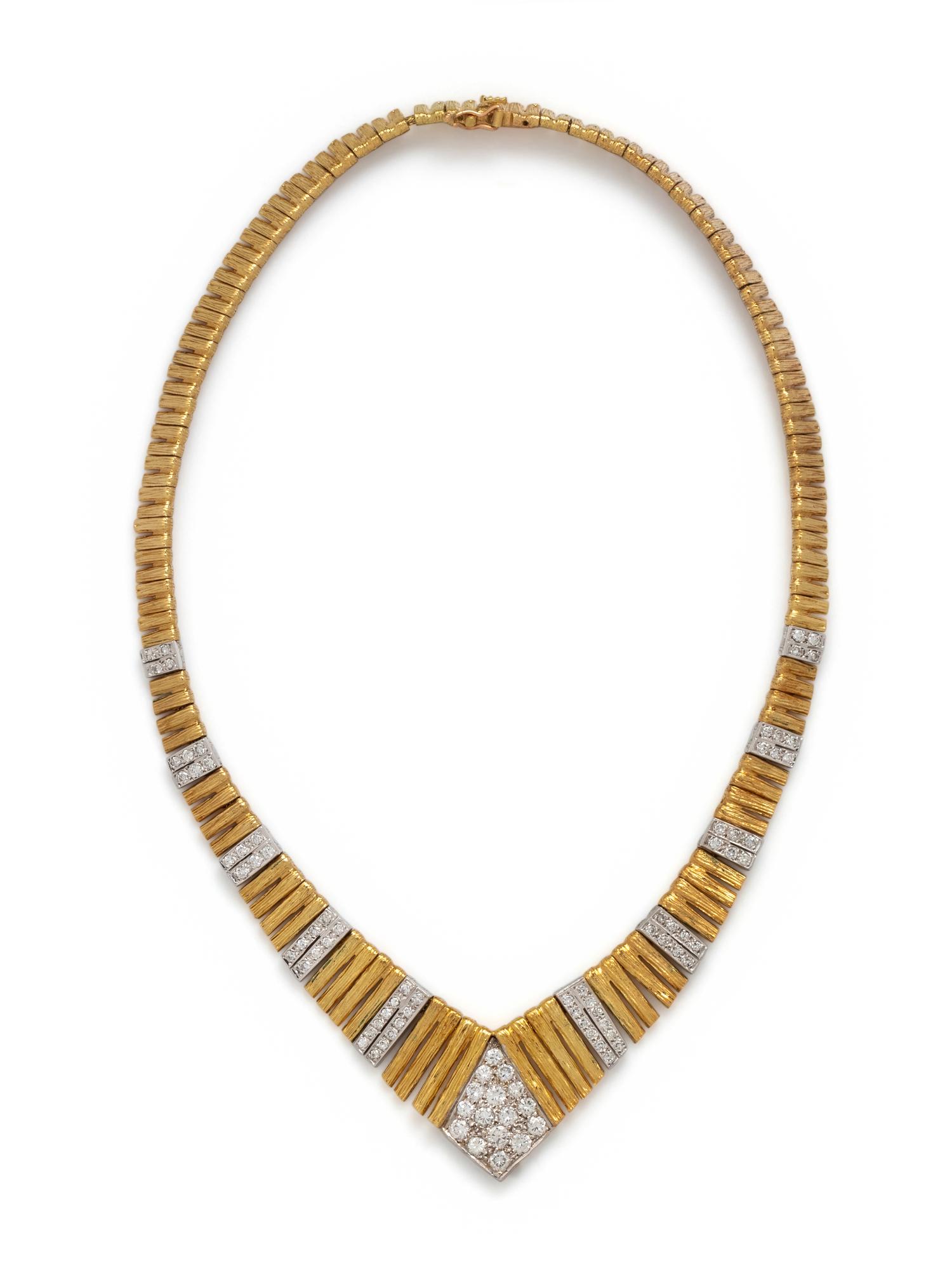 FRENCH, YELLOW GOLD AND DIAMOND NECKLACE