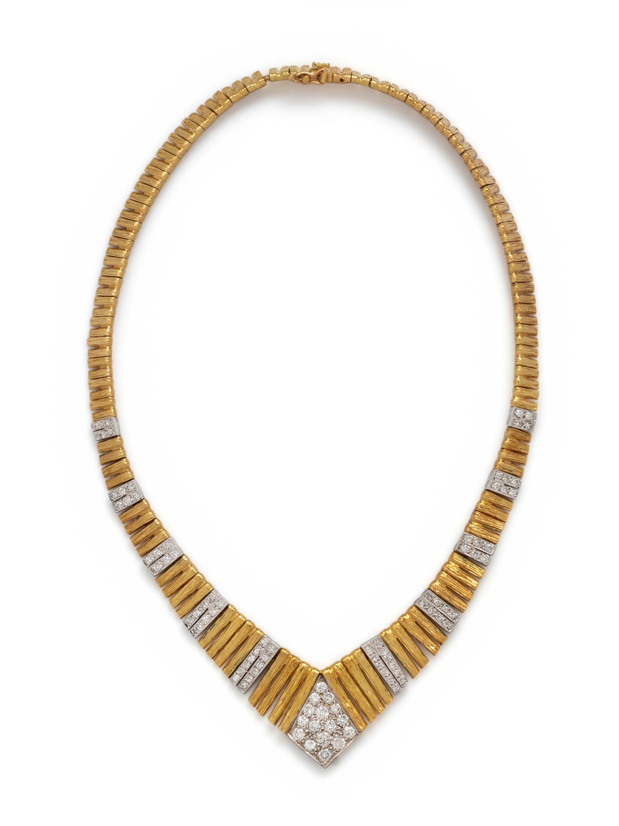 FRENCH, YELLOW GOLD AND DIAMOND NECKLACE