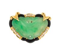 An 18 Karat Yellow Gold, Jadeite Jade, Onyx and Diamond Pendant/Enhancer, 7.40 dwts.
