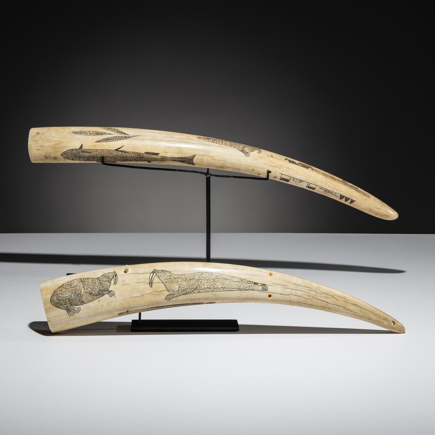 Alaskan Native Scrimshawed Cribbage Boards