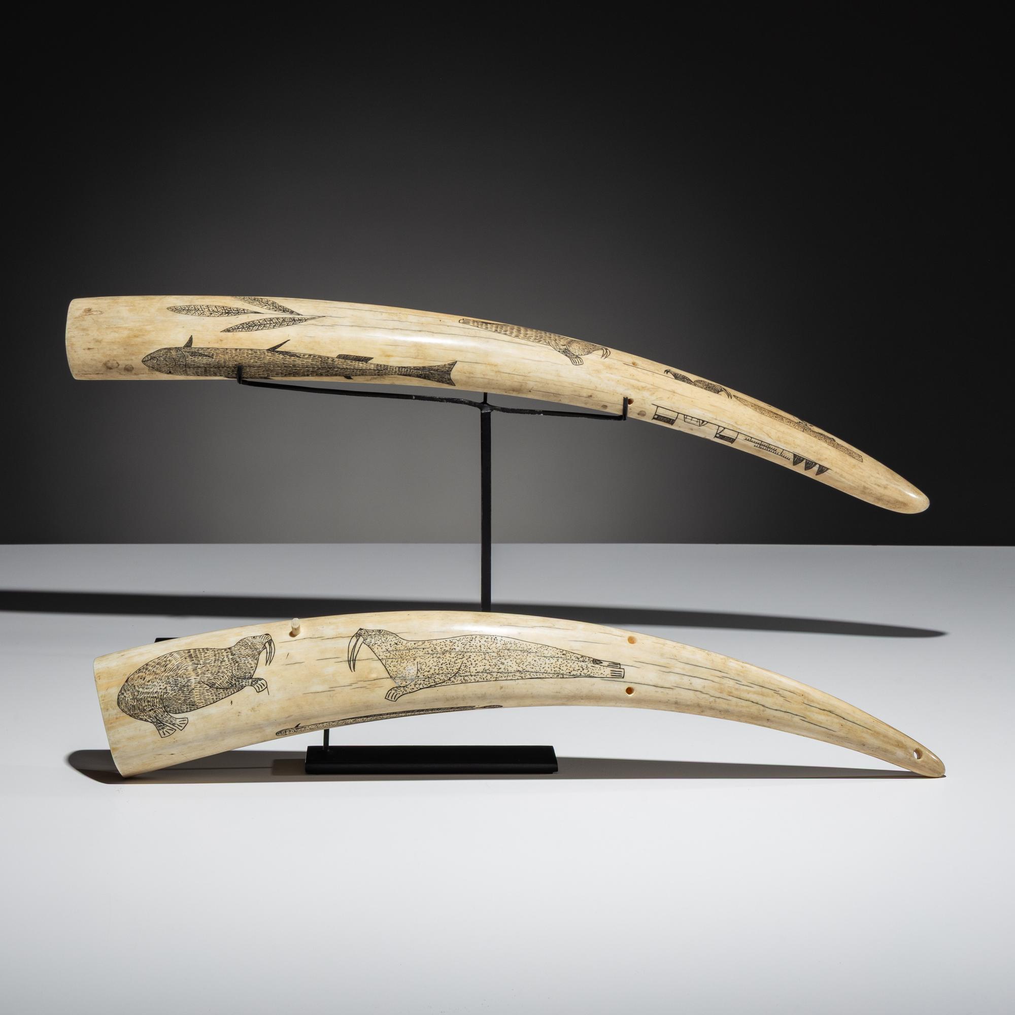 Alaskan Native Scrimshawed Cribbage Boards
