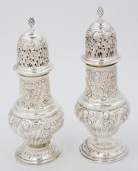 Two Victorian Silver Muffineers, George Nathan & Ridley Hayes, Chester, 1899, both of baluster form, chased with flowers and foliate sc