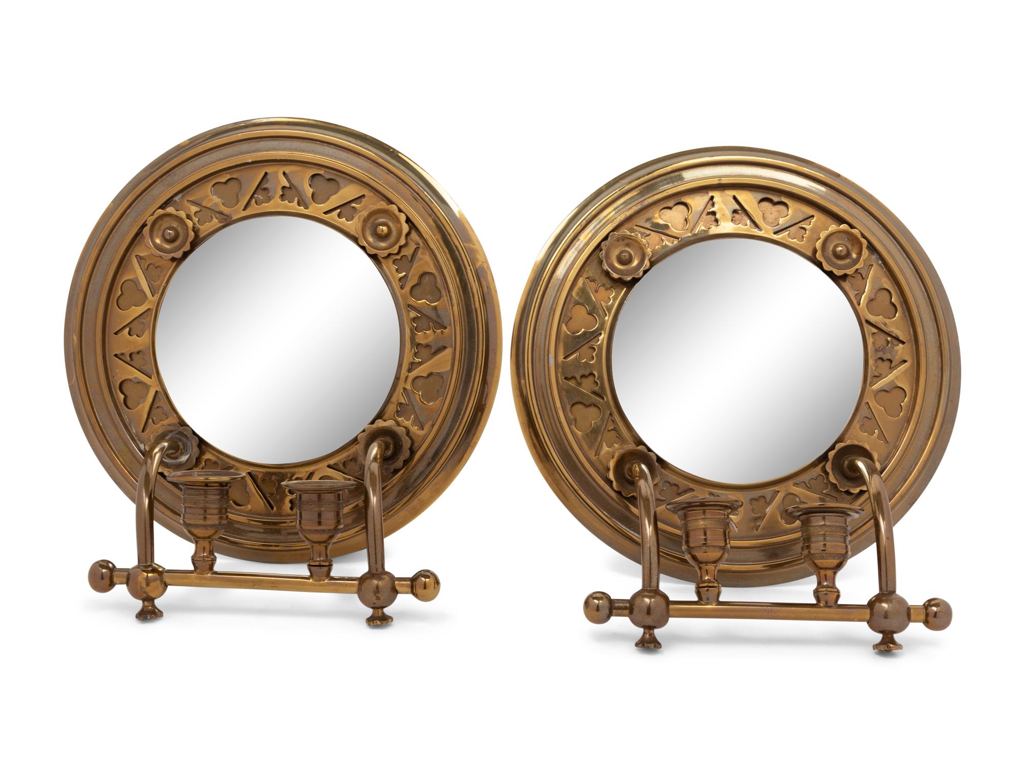 A Pair of English Brass Girandole Mirrors