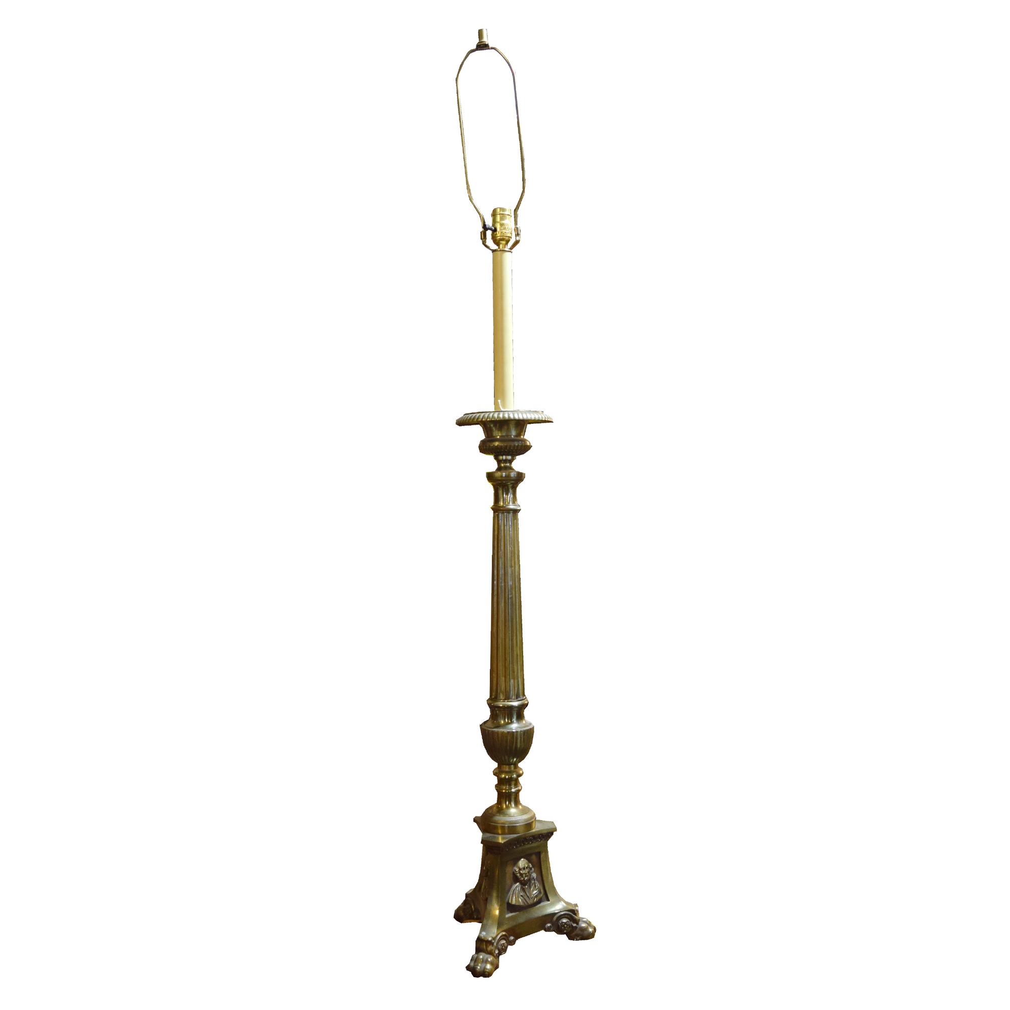 A Pair of Brass Candlestick Lamps 11" W x 11" D x 61" H — Argentina, Circa 1940