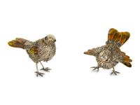 Two Italian Silver and Enamel Bird Figures