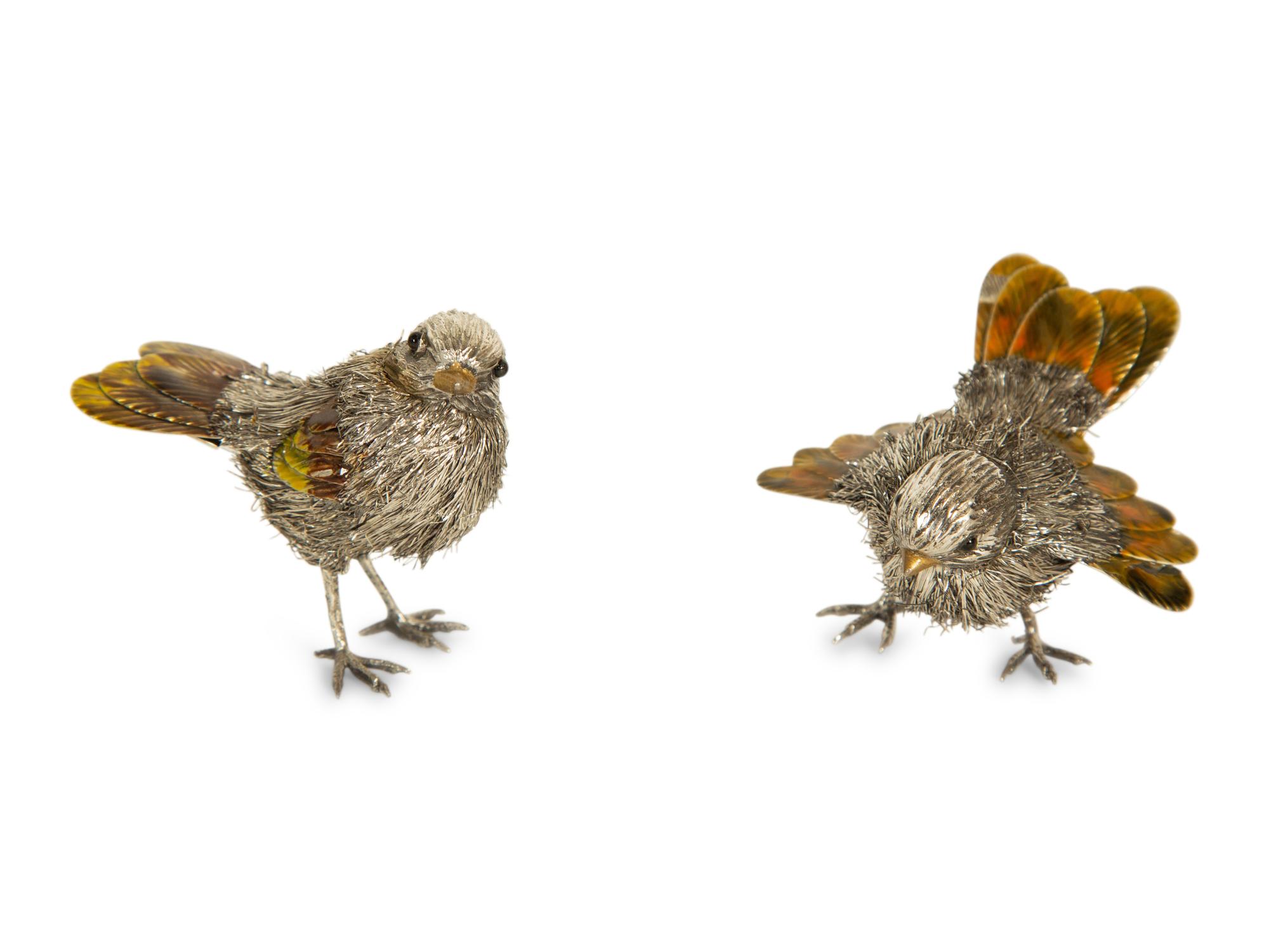 Two Italian Silver and Enamel Bird Figures