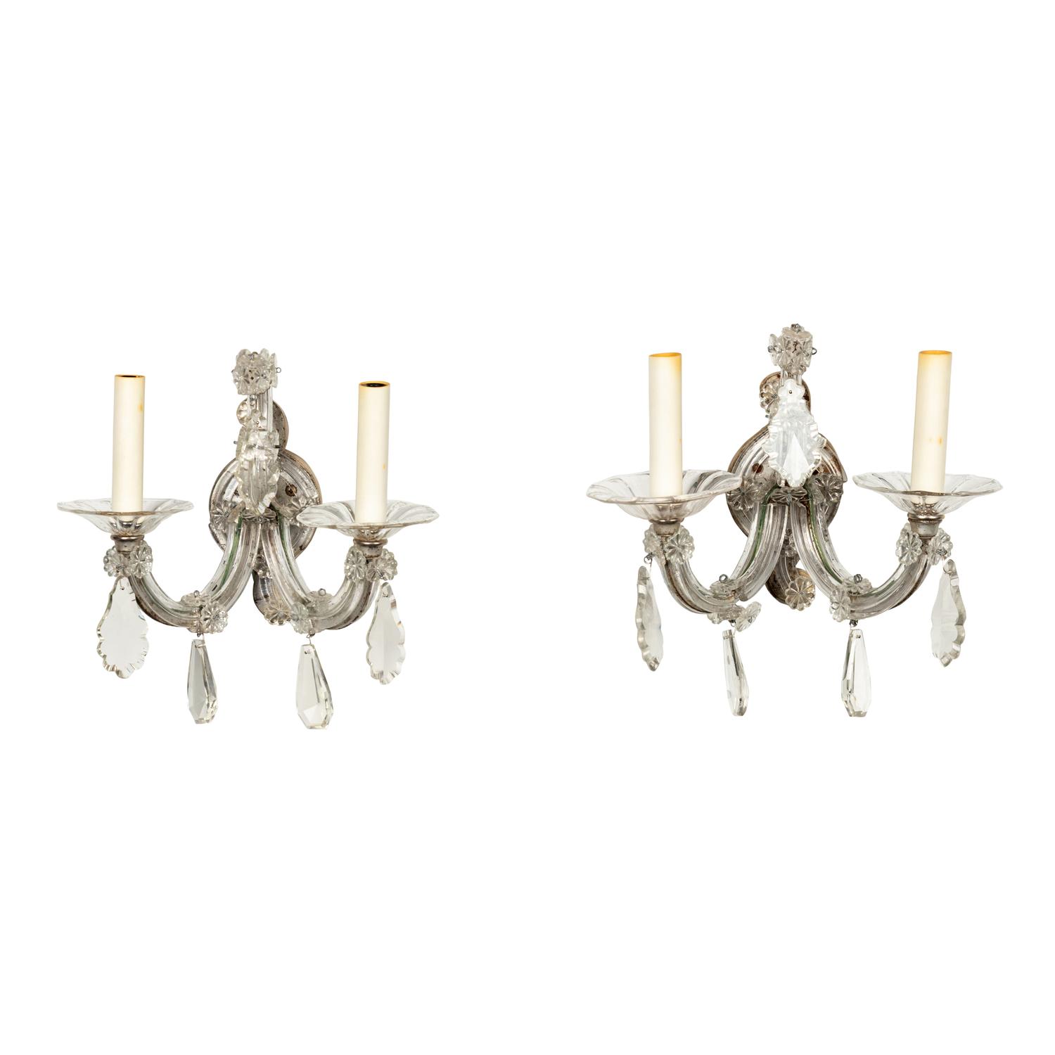 A Pair of Molded Glass Two-Light Sconces