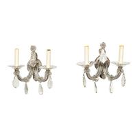 A Pair of Molded Glass Two-Light Sconces