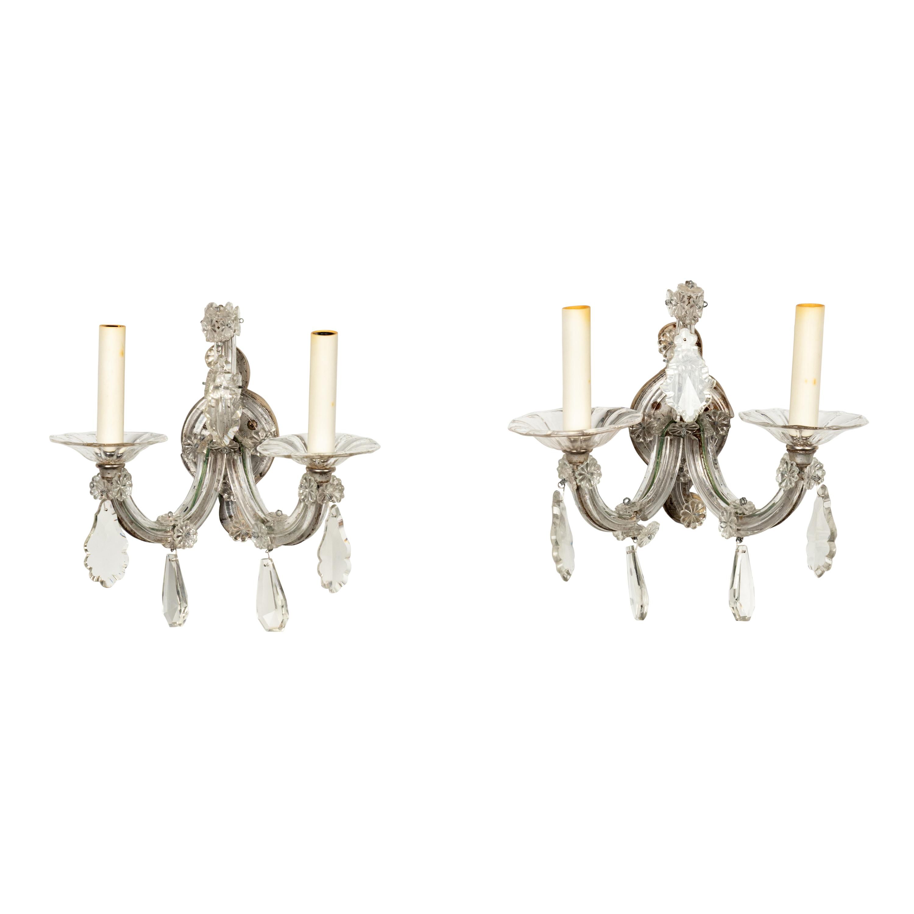 A Pair of Molded Glass Two-Light Sconces