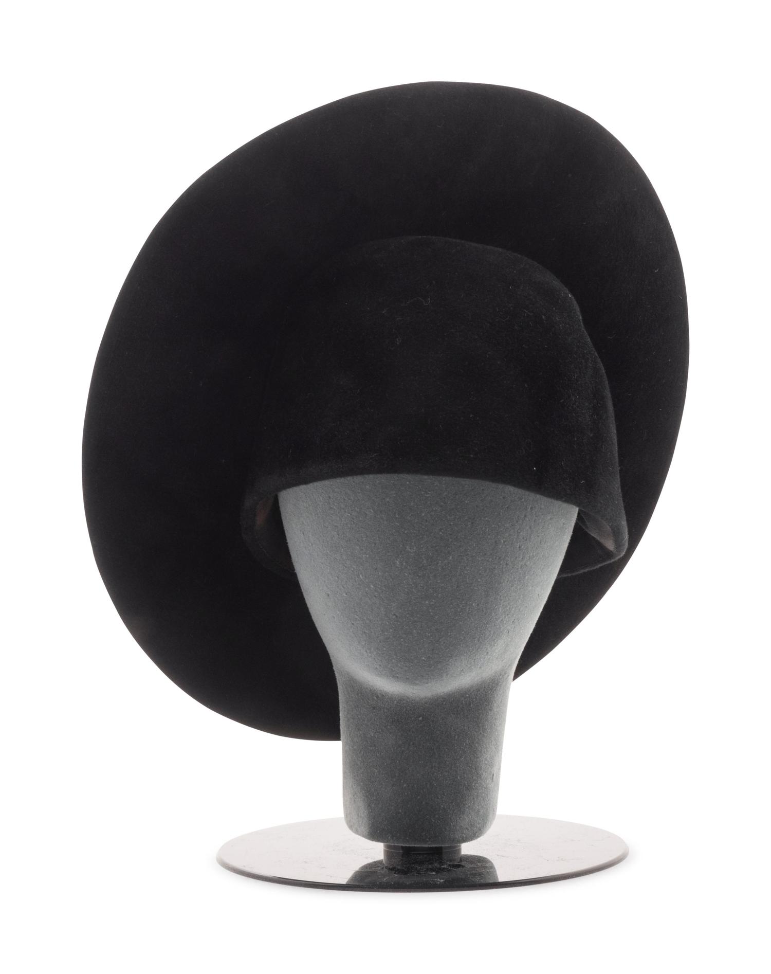 Two Pierre Cardin Black Felt Hats, 1960-70s