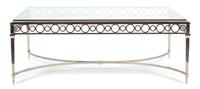 A Neoclassical Style Glass Top Metal Coffee Table Height 19 x width 50 1/2 x depth 38 inches. — 20TH CENTURY