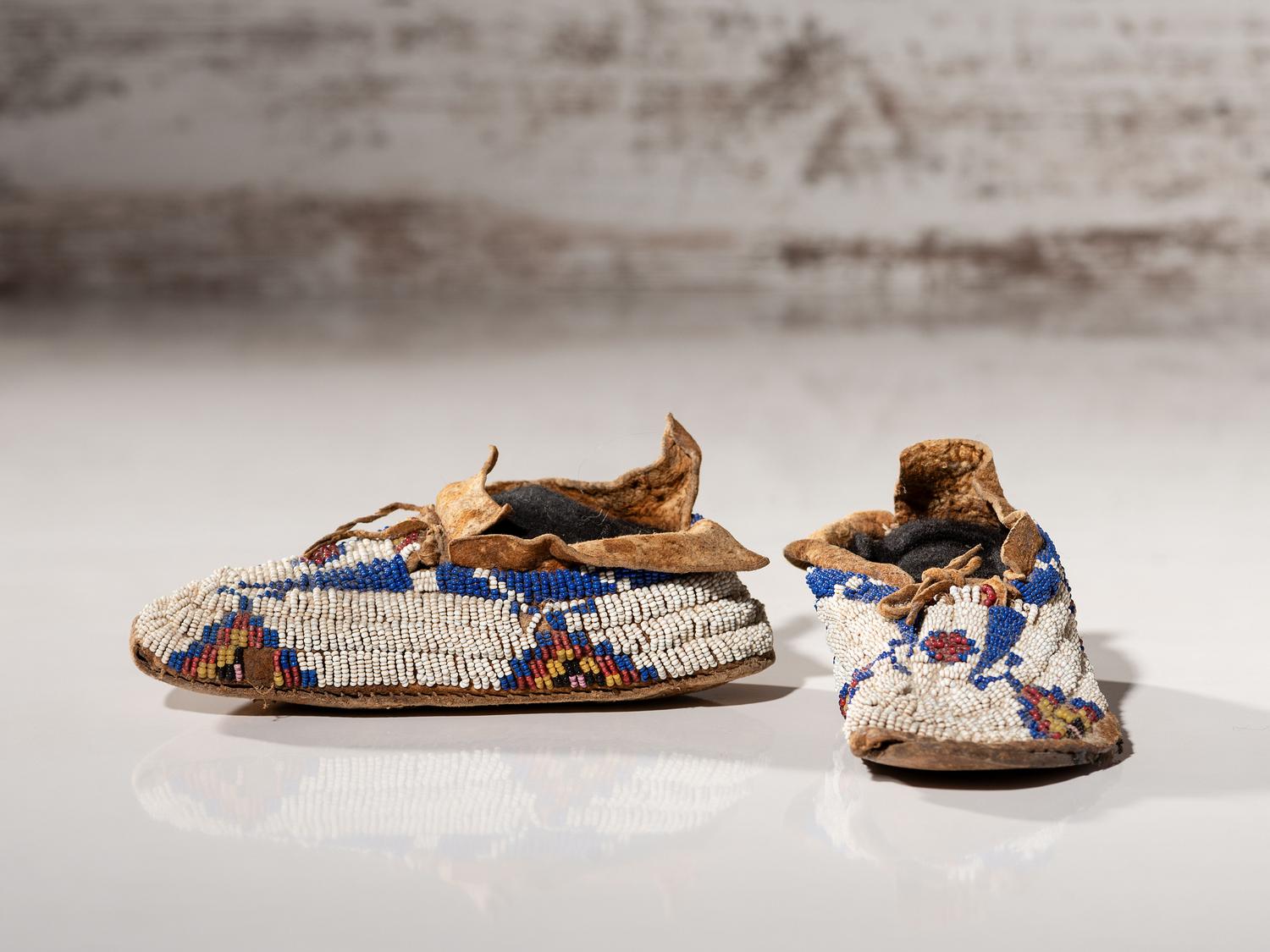 Cheyenne Child’s Beaded Hide Moccasins