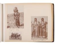Exceptional album containing photographs of Pine Ridge Reservation and its surroundings, incl. Native American subjects, Indian schools, ceremonies, camp life, and Wounded Knee. Ca late 1890s-early 1900s.