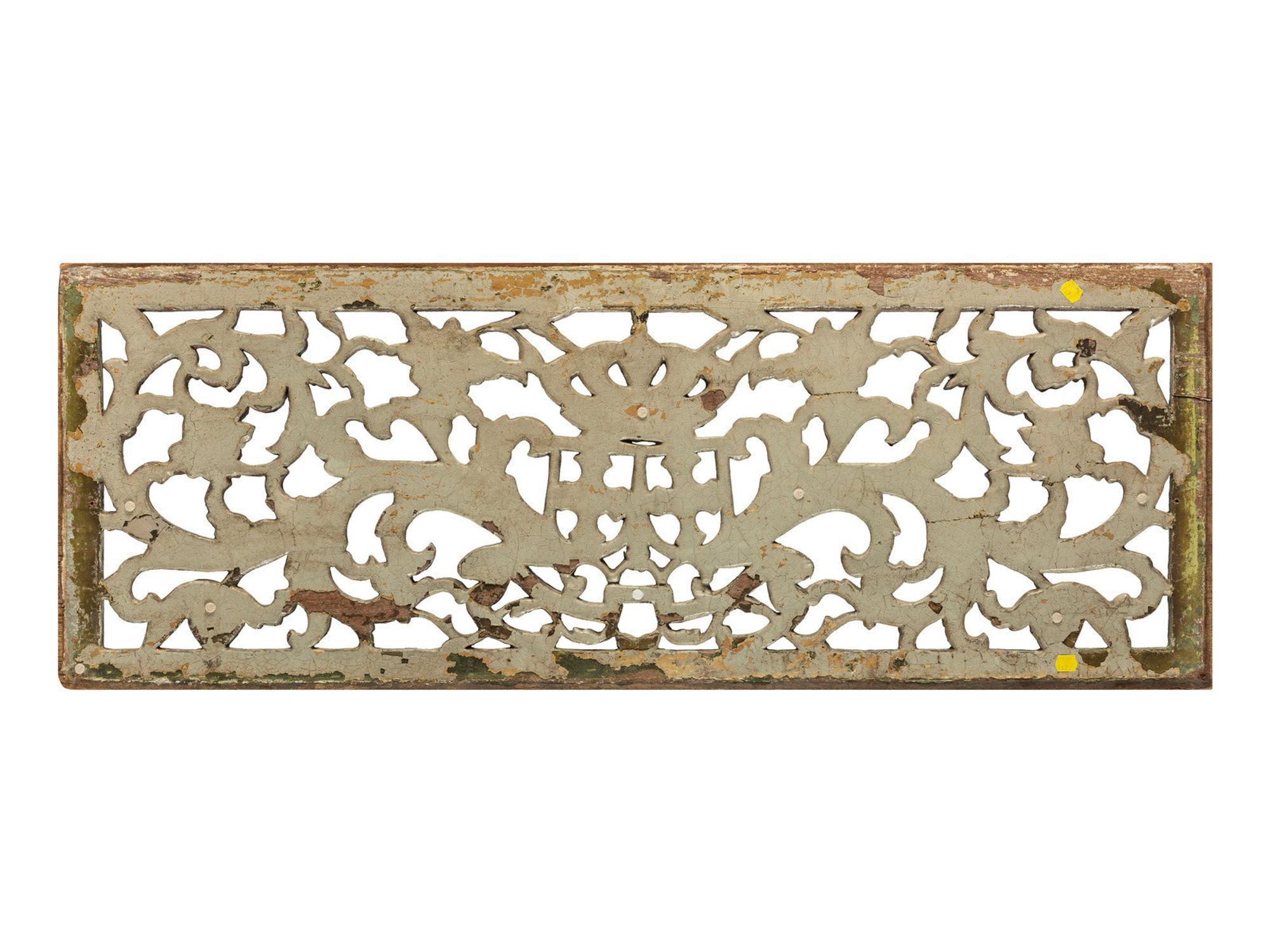 A Pierce Carved and Polychrome Decorated Transom Panel