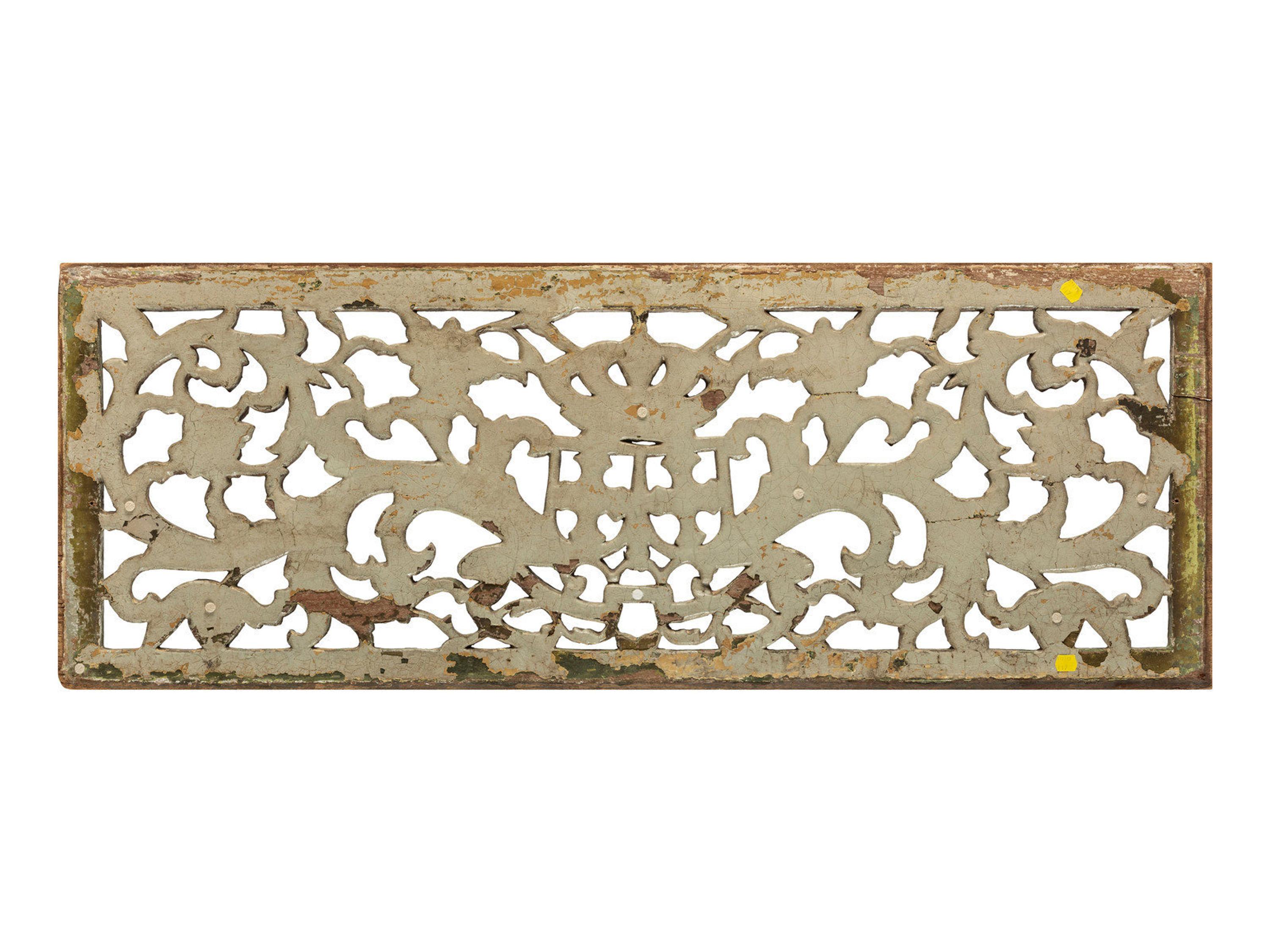 A Pierce Carved and Polychrome Decorated Transom Panel