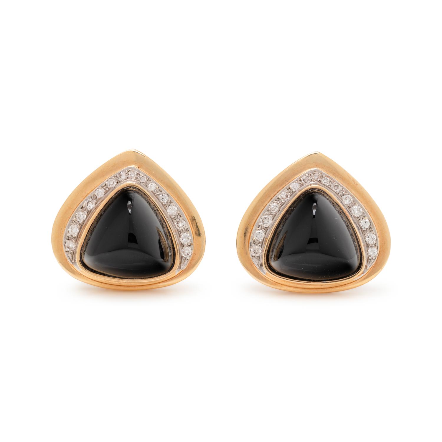 ONYX AND DIAMOND EARCLIPS