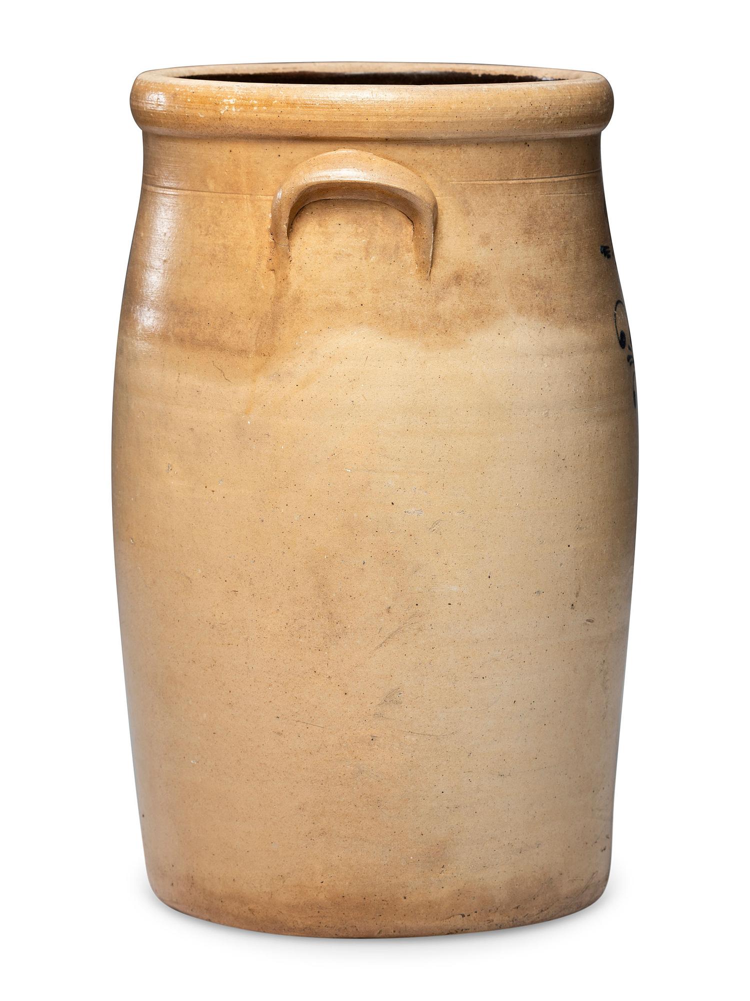 An O. O. Wright, Daniel Upson, and Edgar Chapman Five-Gallon Cobalt Decorated Stoneware Churn