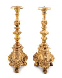 A Pair of Italian Giltwood Prickets
