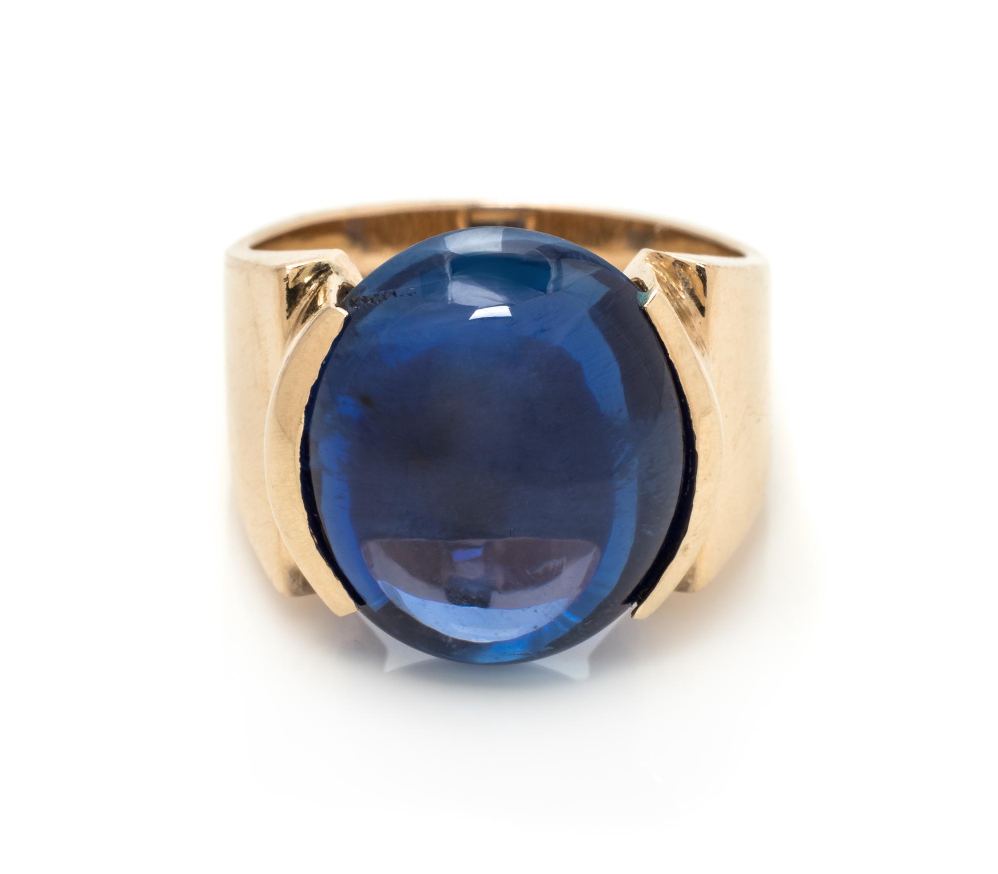 A 14 Karat Yellow Gold and Ceylon Sapphire Ring,