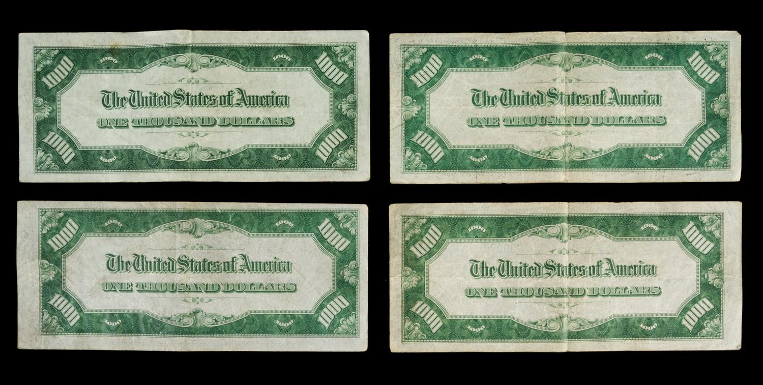 A Collection of Four United States 1934-G $1,000 Federal Reserve Notes